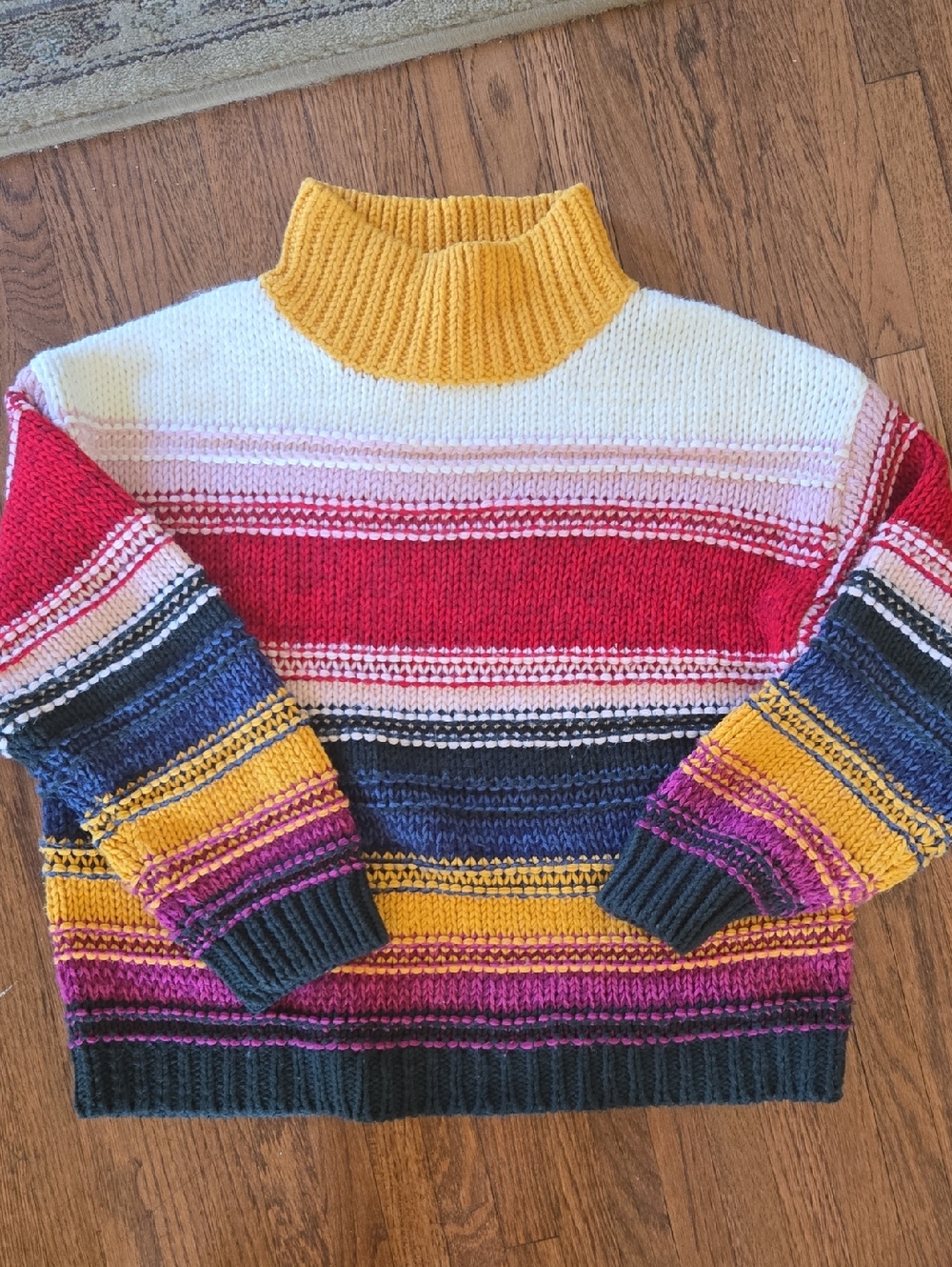 Sundance Multicolor Striped Turtleneck Sweater - Yellow, Red, Blue, Pink, White